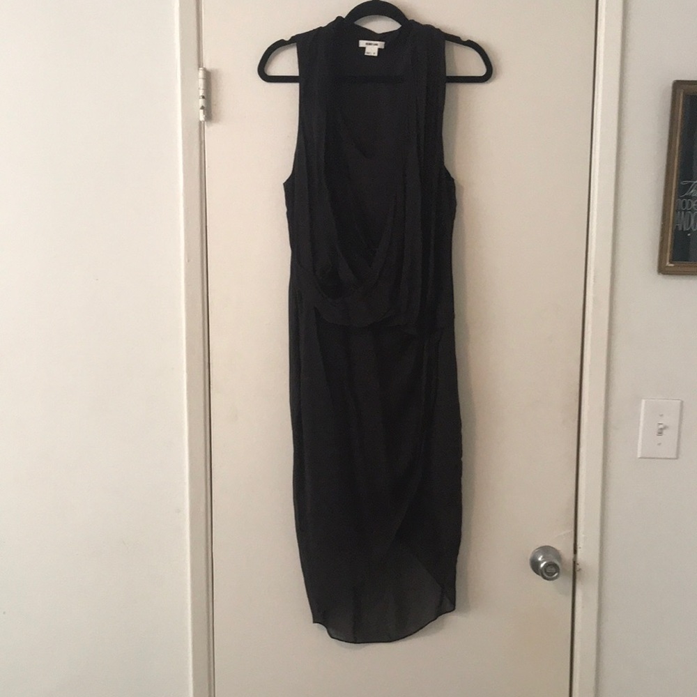 Helmut Lang Black Midi Faux wrap dress